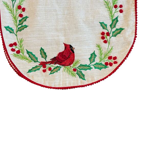 The Farmhouse Embroidered Red Cardinals Christmas Table Runner 16x72 Holiday New - Picture 14 of 16